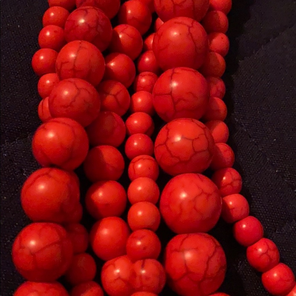 Red Stone Statement Multilayer Necklace - image 3